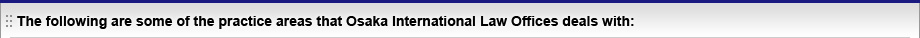 The following are some of the practice areas that Osaka International Law Offices deals with: